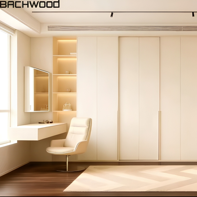 Minimalist Customized Color Wooden Modern-Style Wall Mount Wardrobe Integrated Dressing Table LED Lighting Living Room