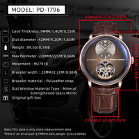 PAGANI Design 1796 Montre Automatique de Luxe Sport pour Homme Tourbillon 42mm Cadran Lumineux Bracelet en Cuir Boîtier en Acier Inoxydable 100M