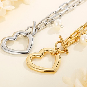 Manufacturer <b>Cheap</b> Stainless Steel Link Chain Pearl Heart Shape Jewelry <b>Sets</b> - Product Image 3