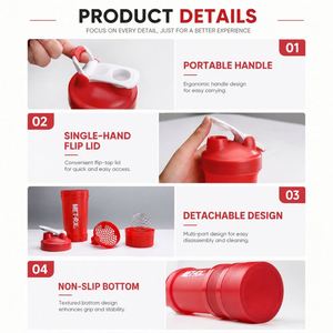Custom logo Portable 3-Layer Gym Sports Travel Protein <b>Shaker</b> <b>Bottle</b> with Storage Compartments BPA Free Fitness Mixing Cup - Product Image 5