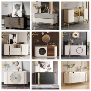 Mueble de Comedor Moderno y Minimalista Color Crema, Mueble de Almacenamiento de Pared <span class=keywords><strong>para</strong></span> Sala de Estar Familiar Pequeña, Estilo Nórdico con Tablero de Roca y Pizarra - Product Image 5