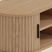 Meuble de Rangement Salon Meuble TV Grain de Bois MDF Table d'Appoint Ronde Pieds Métalliques