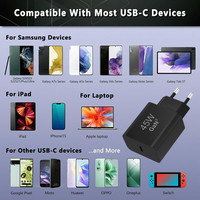 Cargador de Pared para Portátil USB-C PD GaN de 45W con Enchufe Europeo, Kit de Carga Rápida con Protección OTP, Cable Tipo-C Opcional de 1M, 1.5M, 2M