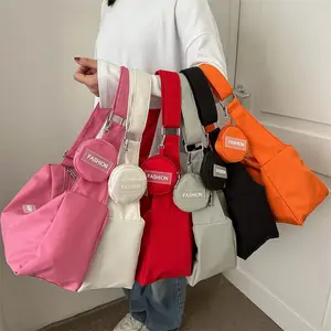 Tas bahu kanvas warna polos mode baru dengan dompet koin