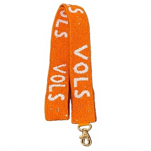 Orange Vintage Beaded <b>Strap</b> with White VOLS Text Eco-friendly Fashionable Metal Hook Handbag Accessory - Product Image 1