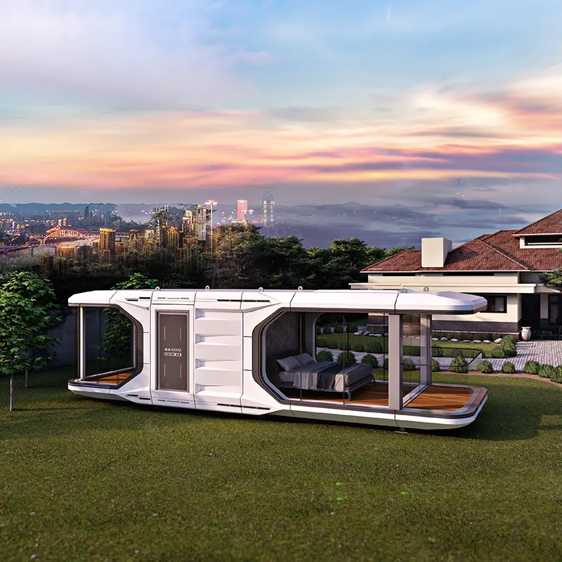 Luxe style moderne expédition espace capsule maison hôtel 20 pieds 40 pieds dirigeable pod commercial avec cuisine à vendre