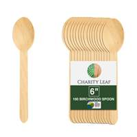 Cuillères en bois de bouleau Charity Leaf - Paquet de 100 - Zéro déchet et compostables - Biodégradables - Adaptées au micro-ondes et au four