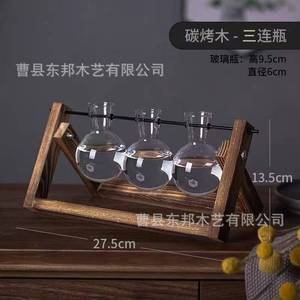 Soporte de madera para plantas hidropónicas con botellas de vidrio para uso decorativo en escritorio - Product Image 2