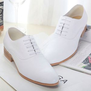 Zapatos de Cuero Blancos de Primera Calidad, Zapatos Formales de Negocios para Hombre, Zapatos de Vestir para Boda, Zapatos que Aumentan la Estatura - Product Image 1
