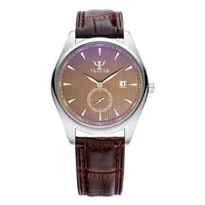 yazole 306 trending Chinese unisex quartz watch formal PU leather band Waterproof Calendar Simple Couple watch set
