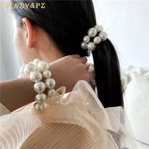 Factory Direct Sale Rubber Elastic Hair Bands Stretch Pearl Hair Tie With Pearl Fashion High Quality Pearl Hair Rings