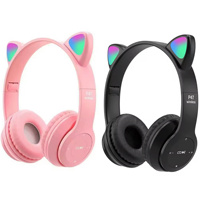Headphone Nirkabel TWS Mini Model Telinga Kucing untuk Olahraga, Lari, dan Gaming, Headset P47 Termurah dengan Lampu