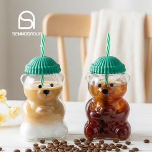 Copo de Café em Forma de Urso de Pelúcia de Alto Borossilicato Personalizado, Presente Fofo, Copos para Bebidas como Coquetel, Vinho e Suco com Tampa - Product Image 1