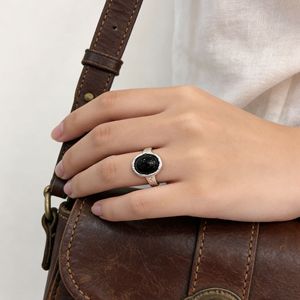 S925 Sterling Silver Black Agate <b>Ring</b> Adjustable <b>Opening</b> Unisex Everyday Wear - Product Image 1
