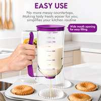Distributeur de pâte à crêpes en plastique grande capacité 1000 ml avec échelle de mesure, verseur de pâte à cupcakes et muffins à large ouverture, outils de pâtisserie