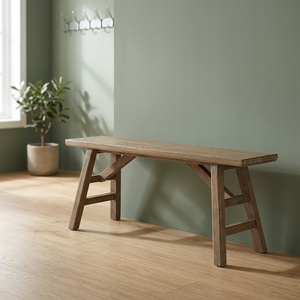 Rustic Teak <b>Wood</b> <b>Bench</b> with A-Frame Legs and Cross Support Design - Product Image 3