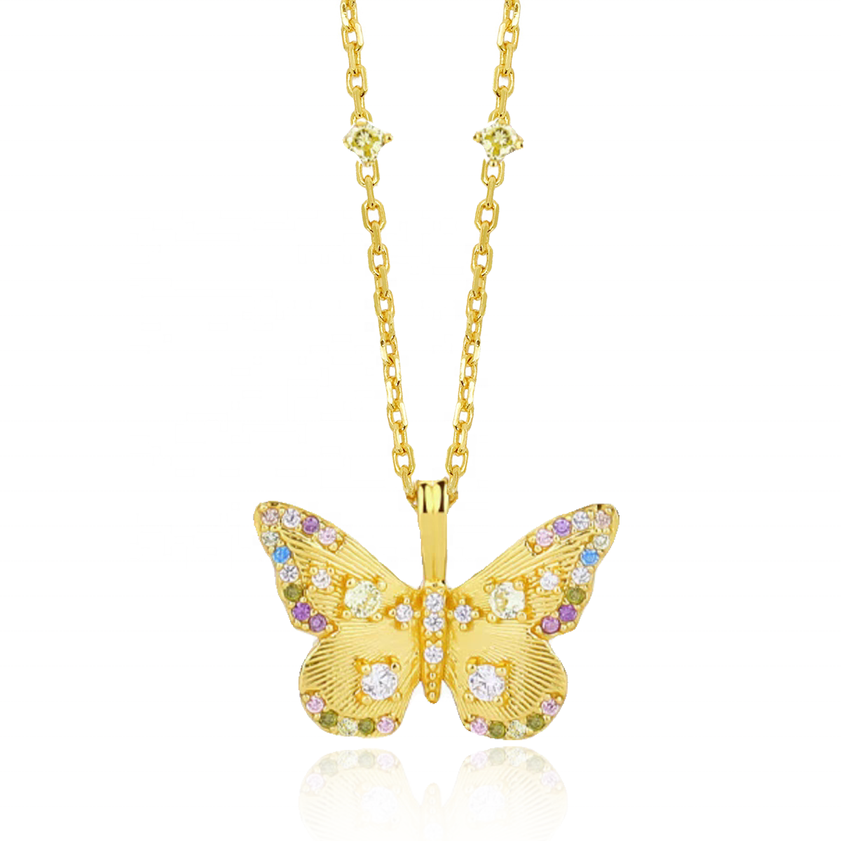 Custom butterfly necklace with colored stones