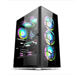 PC Cabinet Two Tempered Glass Gaming ATX Mid Tower Gamer Computer Case CPU Cabinet with RGB Fan