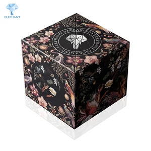 Boîte cadeau en papier rigide à double ouverture, personnalisée, noire, de luxe, imprimée avec du feuille d'or, pour bougie, huile essentielle, avec insert - Product Image 3