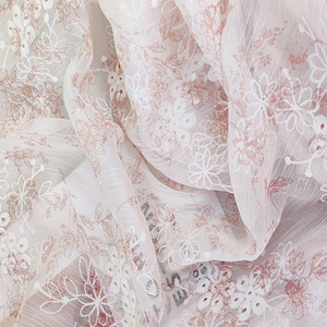 Tissu en mousseline <span class=keywords><strong>rose</strong></span> brodé élégant imprimé numérique, adapté aux chemises, jupes et textiles de maison pour femmes, printemps et été - Product Image 6