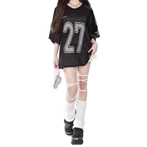 Women's Mesh Patchwork V-Neck Short <b>Sleeve</b> T-<b>Shirt</b> Summer Loose <b>Half</b> <b>Sleeve</b> Sporty Hiphop Jersey Style Top - Product Image 5