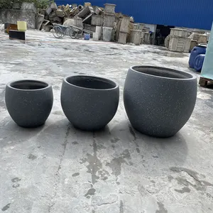Pot Tembikar Lantai Stok Besar Taman dan Rumah Digunakan dengan Penyebar Tanaman Bunga/Hijau, Pot Bunga Granit Ringan Diukir dengan Tangan