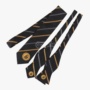 Pajaritas autoatadas a rayas de estilo de negocios profesional Corbata de seda negra y dorada Estilo de fraternidad para hombres - Product Image 2