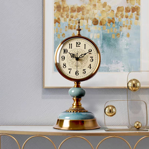 American Style Retro <b>Table</b> <b>Clock</b> Circular Gold Base Home Decoration Desk <b>Clock</b> - Product Image 2