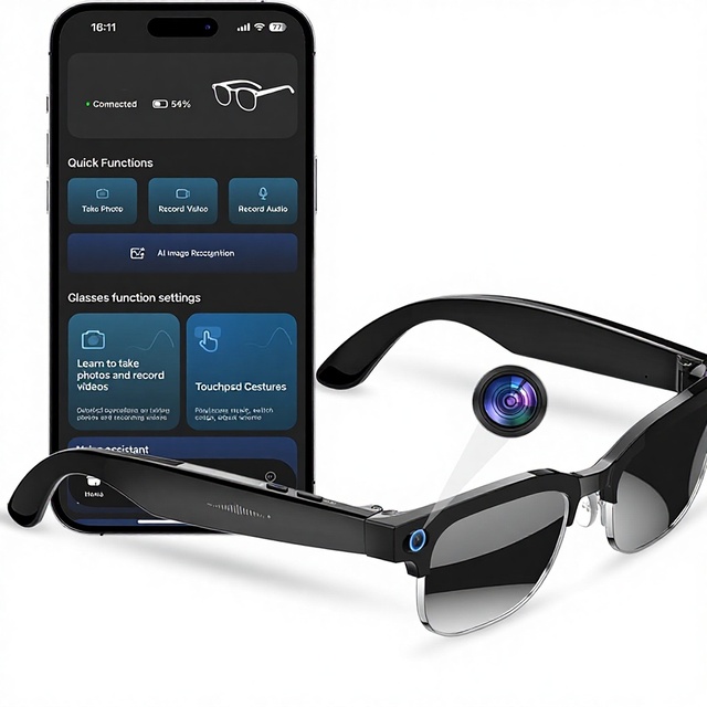 AI Smart Camera Glasses HD 8MP Camera 4K Photos 1080P Video Anti-Shake Touchpad Gestures Real-time Translation IP66 Metal Frame
