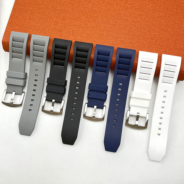 FKM V7 Rubber Watch Bands with Stainless Steel Buckle, Quick Release Replacement Straps 20 22mm