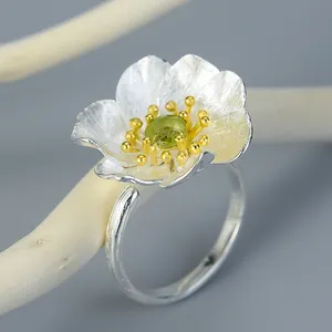 Lotus fun bijoux en gros 2024 bague fleur d'anémone 925 bague en argent sterling pierres précieuses bijoux fins pour les femmes