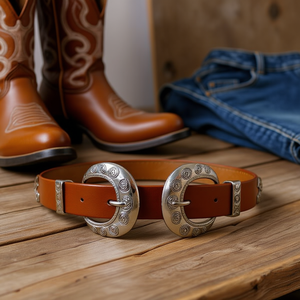 Cintura in Vera Pelle 3x100cm con Fibbia Argento Stile Western Unisex - Product Image 2