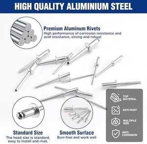 Kit d'assortiment de 500 rivets aveugles de qualité industrielle, 14 tailles (3/32" 1/8" 5/32" 3/16" 1/4") - Product Image 6