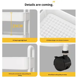 कार्यालय, लिविंग रूम, रसोई के लिए बहु-कार्यात्मक भंडारण ट्रॉली के साथ 4-स्तरीय प्लास्टिक रोलिंग उपयोगिता कार्ट - Product Image 4