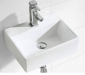 Lavabo mural en céramique de luxe léger, à montage monotrou, mini-vasque rectangulaire pour lavage du visage - Product Image 3