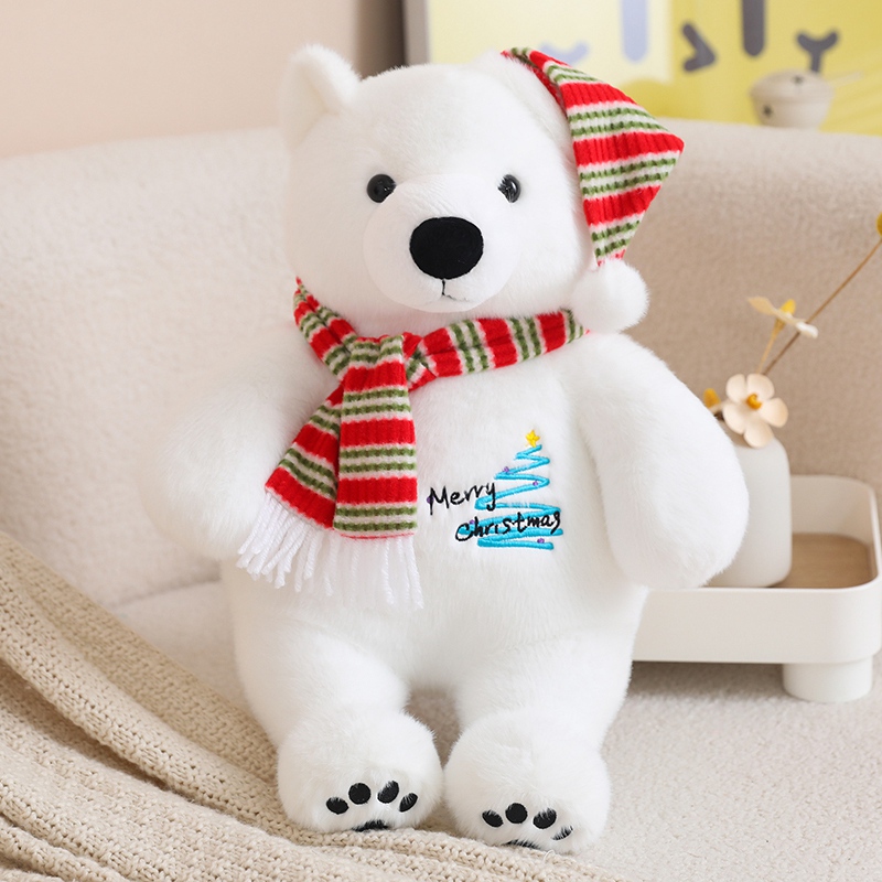 Cute Polar Bear with Santa Hat - Christmas Stuffed Animal