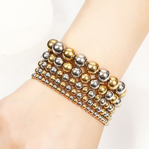 G2094 Gold Plated Stainless Steel Metal Stacked Wholesale <strong>Bracelets</strong> Jewelry Stackable Elastic Stretch Gold <strong>Ball</strong> Beaded <strong>Bracelets</strong> - Product Image 2