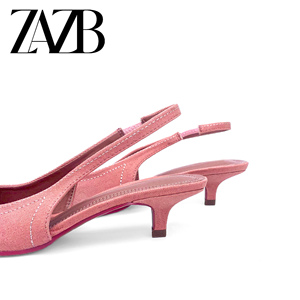 Sandalias de tacón medio de lona Rosa personalizadas para mujer de la marca ZAZB, zapatos de novia elegantes para mujer - Product Image 3