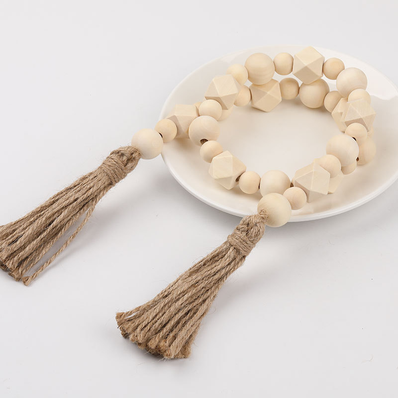 Corde de chanvre et fil de perles en bois - perles octogonales