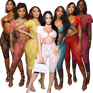 Peeqi HR24011 2024 Summer Fashion <strong>Plus</strong> <strong>Size</strong> Nightclub Cutout Short Sleeve Mesh Jumpsuit See Through One Piece <strong>Romper</strong> Women Sexy