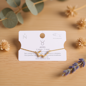 Bracciale in Acciaio Inossidabile Taurus con Diamanti, Pulsera 12mm Tono Oro, Design Zodiaco Ariete - Product Image 2