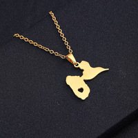 Colliers chaîne avec carte de la Guadeloupe du fabricant HY, en acier inoxydable argenté, plaqué or 18 carats, pendentif drapeau de la Guadeloupe
