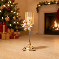 Porte-bougie en verre cristal style européen, luxe léger, pétales, électroplaqué, centre de table romantique pour dîner aux chandelles de Noël