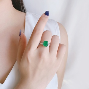 Fashion Jewelry Eco-friendly Copper 8*10MM Emerald Zircon Rectangle Square Shape Statement Three Stone Ring for Women - Product Image 5
