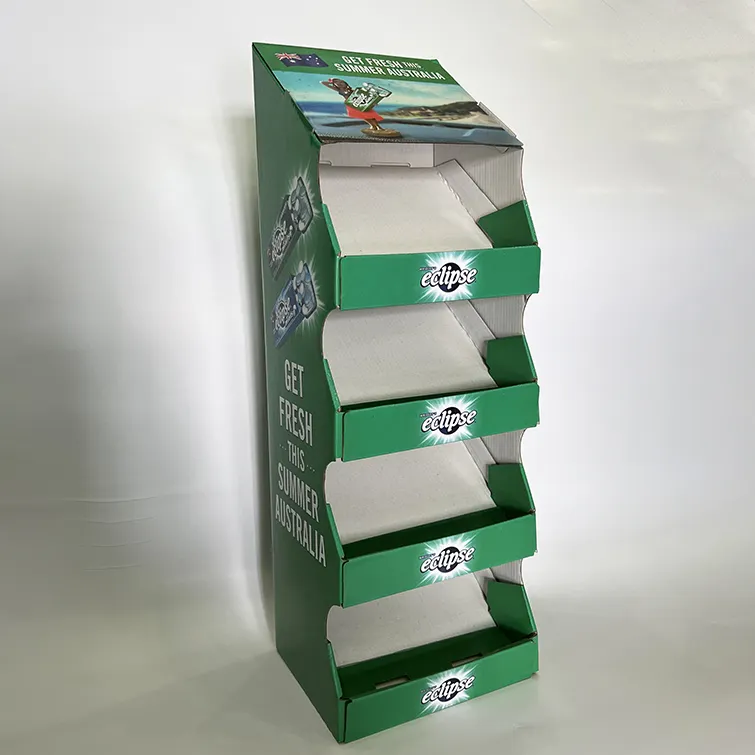 Custom Retail Impresso Pop Bebidas Rack Carton Paper Ondulado Produto pos Papelão Floor Carton Display Stands Shelf