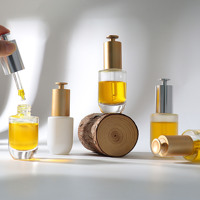 Flacon en verre transparent de luxe HOPECK 20/30ML 18/415 Aluminium avec bouton poussoir en forme de T, logo personnalisé, sérum pour la peau, huile essentielle