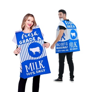 Nouvel ensemble de costumes amusants pour <span class=keywords><strong>couple</strong></span> en forme de carton de lait et de biscuits, tenue alimentaire fantaisie pour fête d'Halloween - Product Image 2
