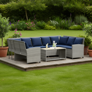 Gray Poly <b>Rattan</b> Patio <b>Sofa</b> Set With Cushions 6 Seater Outdoor Garden Furniture Contemporary Design - Product Image 2