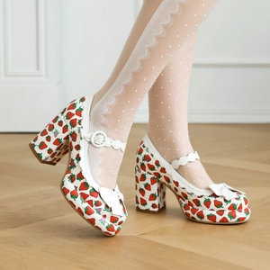 <strong>3D</strong> <strong>Print</strong> PU Mary Jane Shoes for Women Red Designer <strong>Heels</strong> &amp; Flats for School &amp; College, Comfortable &amp; Stylish Pumps - Product Image 3