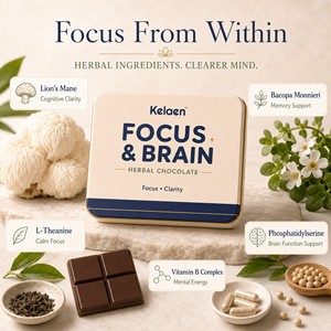 Kelaen Focus and Brain, <span class=keywords><strong>barre</strong></span> <span class=keywords><strong>chocolatée</strong></span> aux herbes, complément alimentaire avec <span class=keywords><strong>Lion</strong></span>'s Mane, Bacopa, L-Théanine - Product Image 2
